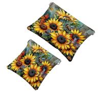 2 trousse tascabili per cosmetici, girasoli, ape, farfalla, autoserrante, senza cerniera, piccola borsa per il trucco per riporre cosmetici, cuffie, gioielli, Multicolore,