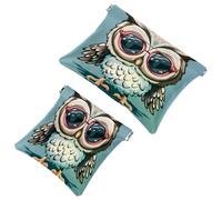 2 trousse tascabili per cosmetici, grazioso gufo con occhiali da sole, a chiusura automatica, senza cerniera, piccola borsa per il trucco per riporre cosmetici, cuffie, gioielli, Multicolore,