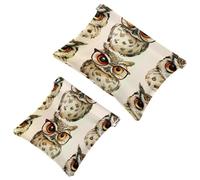 2 trousse tascabili per cosmetici, gufo, con occhiali, chiusura automatica, senza cerniera, piccola borsa per il trucco per riporre cosmetici, cuffie, gioielli, Multicolore,