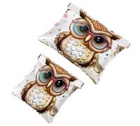 2 trousse tascabili per cosmetici, gufo con occhiali da sole, a chiusura automatica, senza cerniera, piccola borsa per il trucco per riporre cosmetici, cuffie, gioielli, Multicolore,