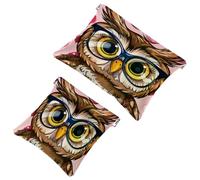 2 trousse tascabili per cosmetici, gufo rosa con occhiali, a chiusura automatica, senza cerniera, piccola borsa per il trucco, per riporre cosmetici, cuffie, gioielli, Multicolore,