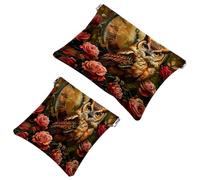 2 trousse tascabili per cosmetici, gufo, rosa, orologio, chiusura automatica, senza cerniera, piccola borsa per il trucco per riporre cosmetici, cuffie, gioielli, Multicolore,