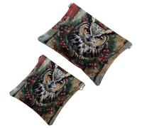 2 trousse tascabili per cosmetici, gufo su tavola di legno, autoserrante, senza cerniera, piccola borsa per il trucco per riporre cosmetici, cuffie, gioielli, Multicolore,