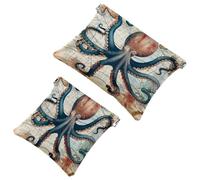 2 trousse tascabili per cosmetici, mappa retrò e polipo, a chiusura automatica, senza cerniera, piccola borsa per il trucco da viaggio, per cosmetici, cuffie, gioielli organizer, Multicolore,