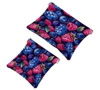 2 trousse tascabili per cosmetici, mirtillo rosso, lampone, a chiusura automatica, senza cerniera, piccola borsa per il trucco, per riporre cosmetici, cuffie, gioielli, Multicolore,