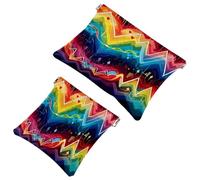 2 trousse tascabili per cosmetici, motivo a battito cardiaco, con chiusura automatica, senza cerniera, piccola borsa per il trucco da viaggio, per cosmetici, cuffie, gioielli organizer, Multicolore,