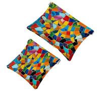 2 trousse tascabili per cosmetici, motivo a mosaico colorato, a chiusura automatica, senza cerniera, piccola borsa per il trucco, per riporre cosmetici, cuffie, gioielli, Multicolore,