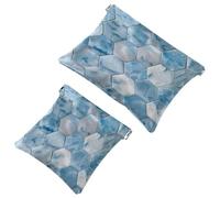 2 trousse tascabili per cosmetici, motivo a nido d'ape blu cielo, con chiusura automatica, senza cerniera, piccola borsa per il trucco per riporre cosmetici, cuffie, gioielli, Multicolore,