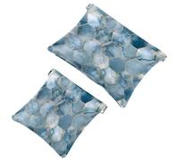 2 trousse tascabili per cosmetici, motivo a nido d'ape blu marmorizzato con chiusura automatica, senza cerniera, piccola borsa per il trucco per riporre cosmetici, cuffie, gioielli, Multicolore,