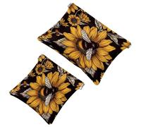 2 trousse tascabili per cosmetici, motivo ape, con chiusura automatica, senza cerniera, piccola borsa per il trucco, per riporre cosmetici, cuffie, gioielli, Multicolore,