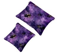 2 trousse tascabili per cosmetici, motivo ape galassia viola, con chiusura automatica, senza cerniera, piccola borsa per il trucco, per riporre cuffie, cosmetici, gioielli, Multicolore,