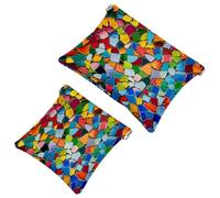 2 trousse tascabili per cosmetici, motivo artistico a mosaico colorato, a chiusura automatica, senza cerniera, piccola borsa per il trucco, per riporre cosmetici, cuffie, gioielli, Multicolore,