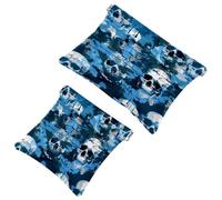 2 trousse tascabili per cosmetici, motivo astratto con teschi da parete, a chiusura automatica, senza cerniera, piccola borsa per il trucco per riporre cosmetici, cuffie, gioielli, Multicolore,