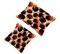 2 trousse tascabili per cosmetici, motivo basket e fuoco, borsa per il trucco a chiusura automatica, senza cerniera, piccola borsa per il trucco per riporre cosmetici, cuffie, gioielli, Multicolore,