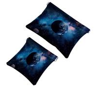 2 trousse tascabili per cosmetici, motivo cielo notturno con pianeta spaziale e cielo notturno, borsa per il trucco a chiusura automatica, senza cerniera, piccola borsa per il trucco per riporre