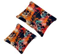 2 trousse tascabili per cosmetici, motivo con teschi e ragni, a chiusura automatica, senza cerniera, piccola borsa per il trucco per riporre cosmetici, cuffie, gioielli, Multicolore,