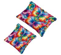 2 trousse tascabili per cosmetici, motivo farfalla tie dye con chiusura automatica, senza cerniera, piccola borsa per il trucco per riporre cosmetici, cuffie, gioielli, Multicolore,