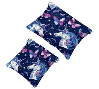 2 trousse tascabili per cosmetici, motivo farfalle e unicorni, borsa per il trucco a chiusura automatica, senza cerniera, piccola borsa per il trucco per riporre cosmetici, cuffie, gioielli,
