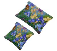 2 trousse tascabili per cosmetici, motivo fiore di iris viola, a chiusura automatica, senza cerniera, piccola borsa per il trucco per mini custodia da viaggio per cosmetici, cuffie, gioielli