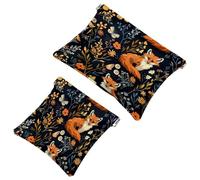 2 trousse tascabili per cosmetici, motivo floreale con volpe, farfalla e fiori, a chiusura automatica, senza cerniera, piccola borsa per il trucco, per riporre cosmetici, cuffie, gioielli,