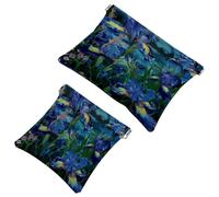2 trousse tascabili per cosmetici, motivo floreale di iris di notte, con chiusura automatica, senza cerniera, piccola borsa per il trucco da viaggio, per cosmetici, cuffie, gioielli organizer,