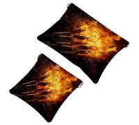 2 trousse tascabili per cosmetici, motivo fuoco e freccette, con chiusura automatica, senza cerniera, piccola borsa per il trucco da viaggio, per cosmetici, cuffie, gioielli organizer, Multicolore,