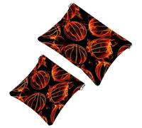 2 trousse tascabili per cosmetici, motivo fuoco e pallacanestro, borsa per il trucco a chiusura automatica, senza cerniera, piccola borsa per il trucco, per riporre cosmetici, cuffie, gioielli,