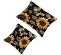 2 trousse tascabili per cosmetici, motivo girasole e ape, a chiusura automatica, senza cerniera, piccola borsa per il trucco per mini custodia da viaggio per cosmetici, cuffie, gioielli organizer,