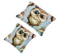 2 trousse tascabili per cosmetici, motivo gufo con occhiali, a chiusura automatica, senza cerniera, piccola borsa per il trucco, per riporre cosmetici, cuffie, gioielli, Multicolore,