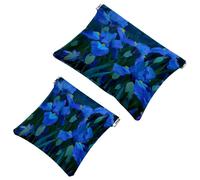 2 trousse tascabili per cosmetici, motivo iris blu di notte, con chiusura automatica, senza cerniera, piccola borsa per il trucco da viaggio, per cosmetici, cuffie, gioielli organizer, Multicolore,