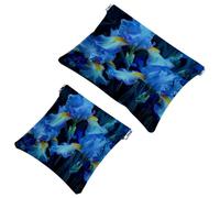 2 trousse tascabili per cosmetici, motivo iris blu di notte, con chiusura automatica, senza cerniera, piccola borsa per il trucco, per riporre cosmetici, cuffie, gioielli, Multicolore,