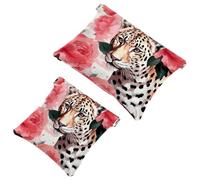 2 trousse tascabili per cosmetici, motivo leopardato rosa, 1871, impermeabile, portatile, senza cerniera, 2 pezzi, Multicolore 03, A：7.1x5.8in/18x14.8cm，B:4.7x4.5in/12x11.5cm
