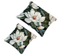 2 trousse tascabili per cosmetici, motivo magnolie bianche, a chiusura automatica, senza cerniera, piccola borsa per il trucco per mini custodia da viaggio per cosmetici, cuffie, organizer per