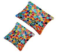 2 trousse tascabili per cosmetici, motivo mosaico colorato a chiusura automatica, senza cerniera, piccola borsa per il trucco per riporre cosmetici, cuffie, gioielli, Multicolore,