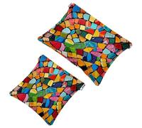 2 trousse tascabili per cosmetici, motivo mosaico colorato, a chiusura automatica, senza cerniera, piccola borsa per il trucco per riporre cosmetici, cuffie, gioielli, Multicolore,