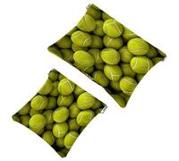 2 trousse tascabili per cosmetici, motivo palla da tennis, borsa per il trucco a chiusura automatica, senza cerniera, piccola borsa per il trucco, per riporre cosmetici, cuffie, gioielli, Multicolore,