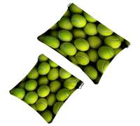2 trousse tascabili per cosmetici, motivo palla da tennis verde, con chiusura automatica, senza cerniera, piccola borsa per il trucco, per riporre cosmetici, cuffie, gioielli, Multicolore,