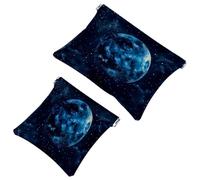 2 trousse tascabili per cosmetici, motivo pianeta scuro, chiusura automatica, senza cerniera, piccola borsa per il trucco per riporre cosmetici, cuffie, gioielli, Multicolore,
