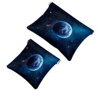 2 trousse tascabili per cosmetici, motivo pianeta spaziale, borsa per il trucco a chiusura automatica, senza cerniera, piccola borsa per il trucco per riporre cosmetici, cuffie, gioielli, Multicolore,