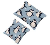 2 trousse tascabili per cosmetici, motivo pinguino, con chiusura automatica, senza cerniera, piccola borsa per il trucco da viaggio, per cosmetici, cuffie, gioielli, Multicolore,