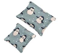 2 trousse tascabili per cosmetici, motivo pinguino, con chiusura automatica, senza cerniera, piccola borsa per il trucco da viaggio, per cosmetici, cuffie, gioielli, Multicolore,
