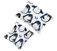 2 trousse tascabili per cosmetici, motivo pinguino in stile cartone animato, con chiusura automatica, senza cerniera, piccola borsa per il trucco per riporre cosmetici, cuffie, gioielli, Multicolore,