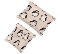2 trousse tascabili per cosmetici, motivo pinguino in stile cartone animato, con chiusura automatica, senza cerniera, piccola borsa per il trucco, per riporre cosmetici, cuffie, gioielli, Multicolore,