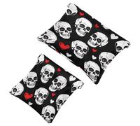 2 trousse tascabili per cosmetici, motivo teschio d'amore, con chiusura automatica, senza cerniera, piccola borsa per il trucco da viaggio, per cosmetici, cuffie, gioielli, Multicolore,