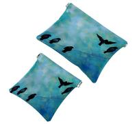 2 trousse tascabili per cosmetici, motivo uccellini blu cielo con pittura a chiusura automatica, senza cerniera, piccola borsa per il trucco da viaggio, per cosmetici, cuffie, gioielli organizer,