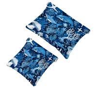 2 trousse tascabili per cosmetici, motivo vita marina subacquea, autoserrante, senza cerniera, piccola borsa per il trucco, per riporre cosmetici, cuffie, gioielli, Multicolore,