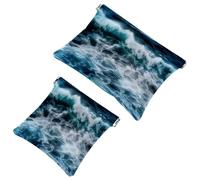 2 trousse tascabili per cosmetici, onde oceaniche, autosigillanti, senza cerniera, piccola borsa per il trucco da viaggio, per cosmetici, cuffie, gioielli organizer, Multicolore,
