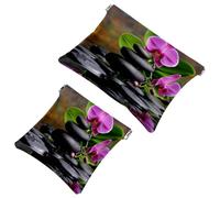 2 trousse tascabili per cosmetici, orchidee di basalto zen, con chiusura automatica, senza cerniera, piccola borsa per il trucco da viaggio, per cosmetici, cuffie, gioielli organizer, Multicolore,