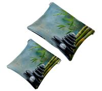 2 trousse tascabili per cosmetici, pietre zen e bambù, a chiusura automatica, senza cerniera, piccola borsa per il trucco per riporre cosmetici, cuffie, gioielli, Multicolore,