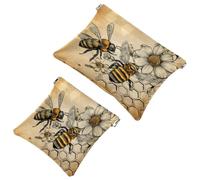 2 trousse tascabili per cosmetici, stile vintage, con ape, a chiusura automatica, senza cerniera, piccola borsa per il trucco, per riporre cosmetici, cuffie, gioielli, Multicolore,